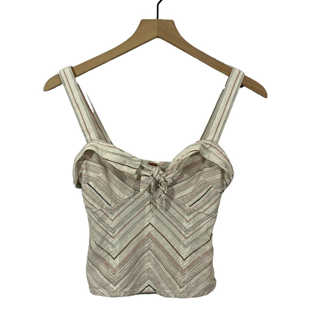 Free People Chevron Stripe Tie Front Tank - Ivory Multi - 0
